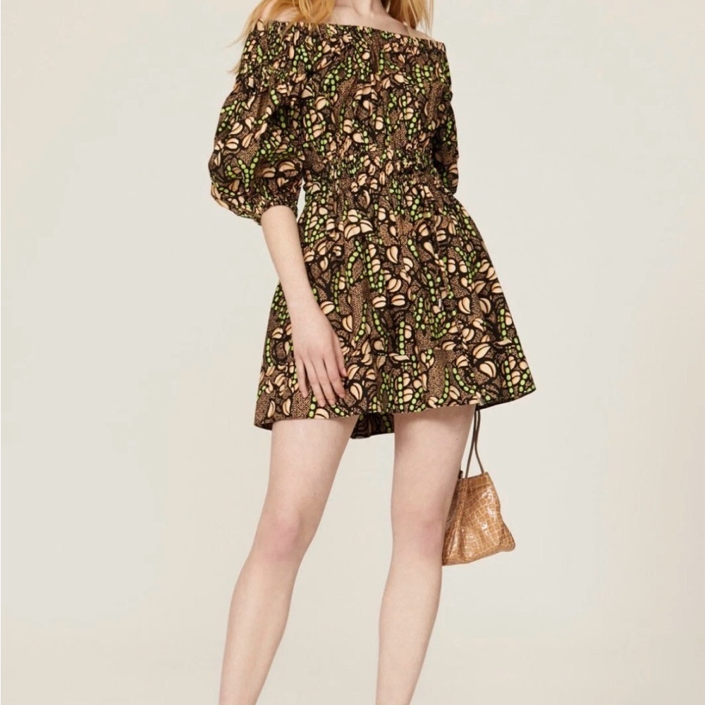 A.L.C. Maya cotton puffed sleeve mini dress. Size 2 Small/XS Brown Green